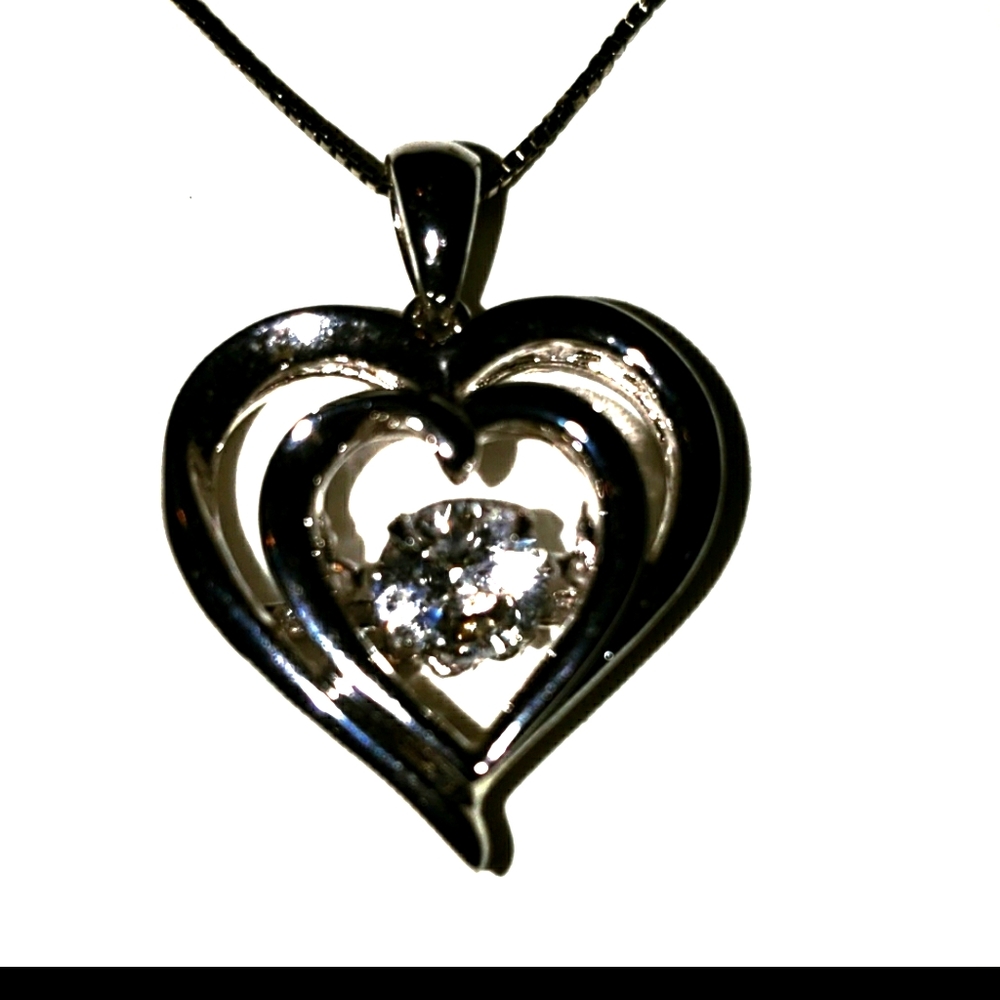 925 White Sapphire Moving Stone Pendant Necklace.